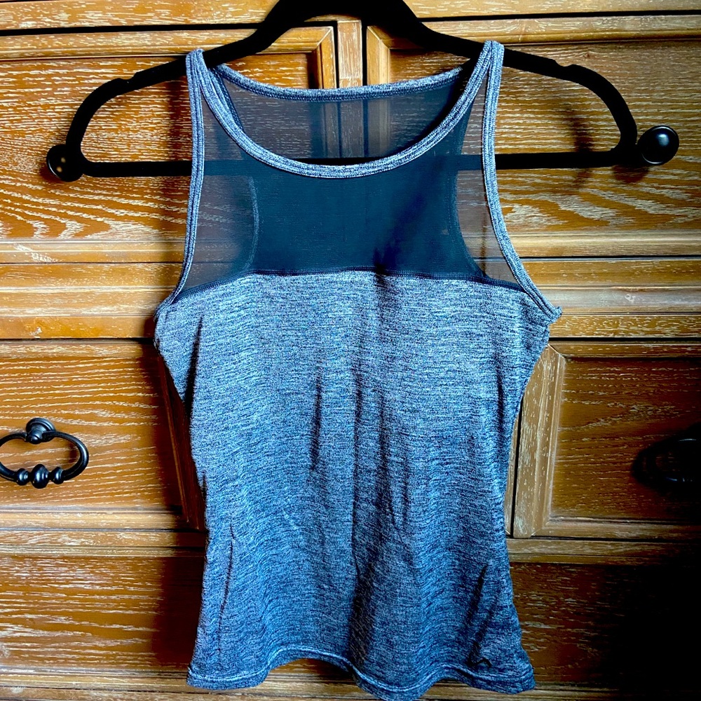 Yoga Tank Mesh Top Gray and Black Stretchy High Neck Fitted Size Small